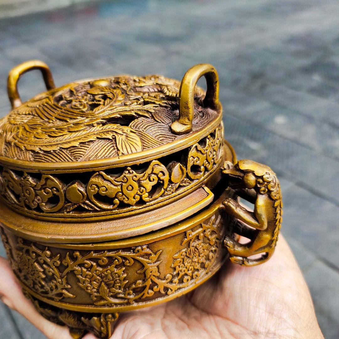 銅器 龍鳳薫香炉 盤香炉 茶道香炉 装飾品 工芸品 置物