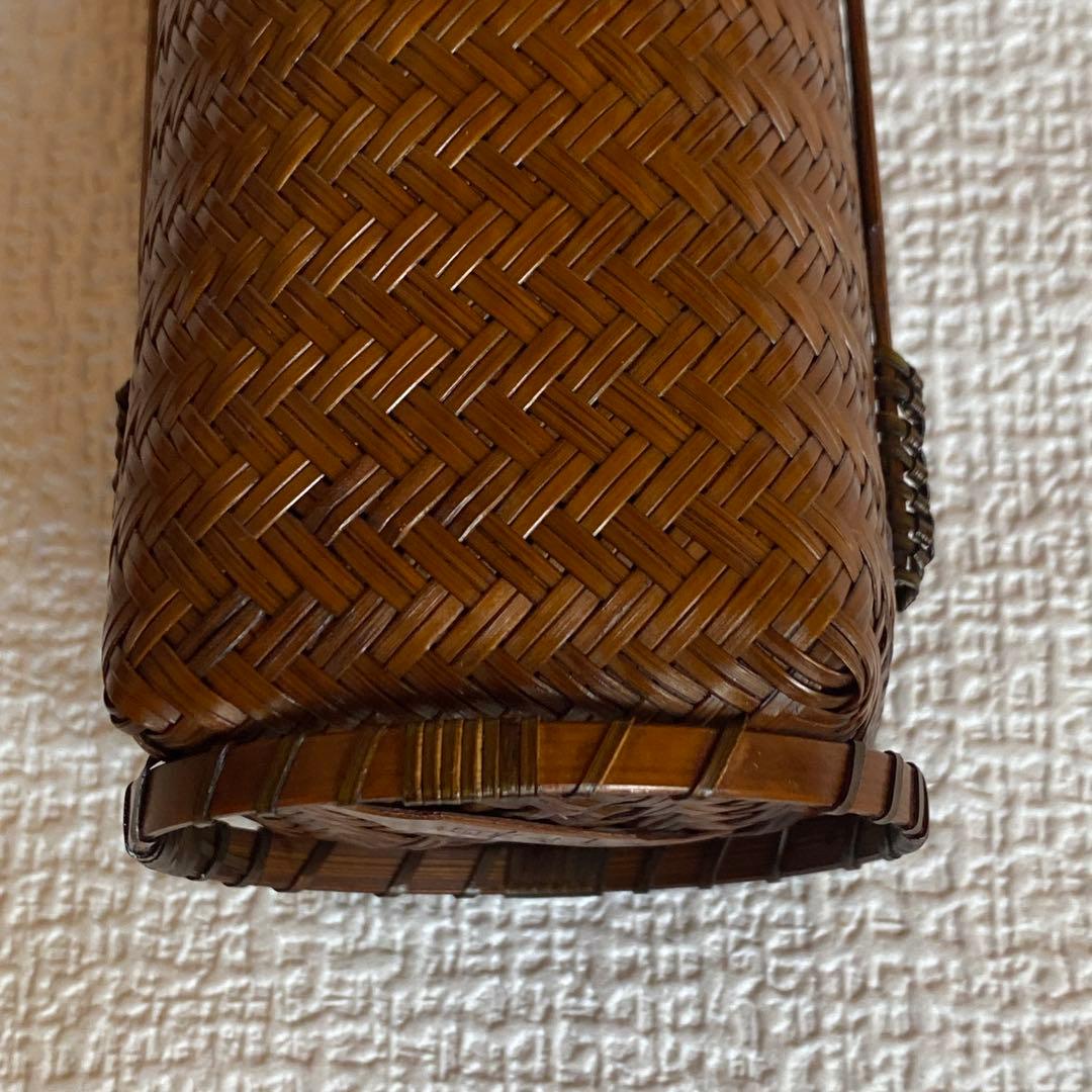 希少✨茶花　花入　竹細工　林真光　在銘　竹編手付　花籠　茶道具　華道具　花器