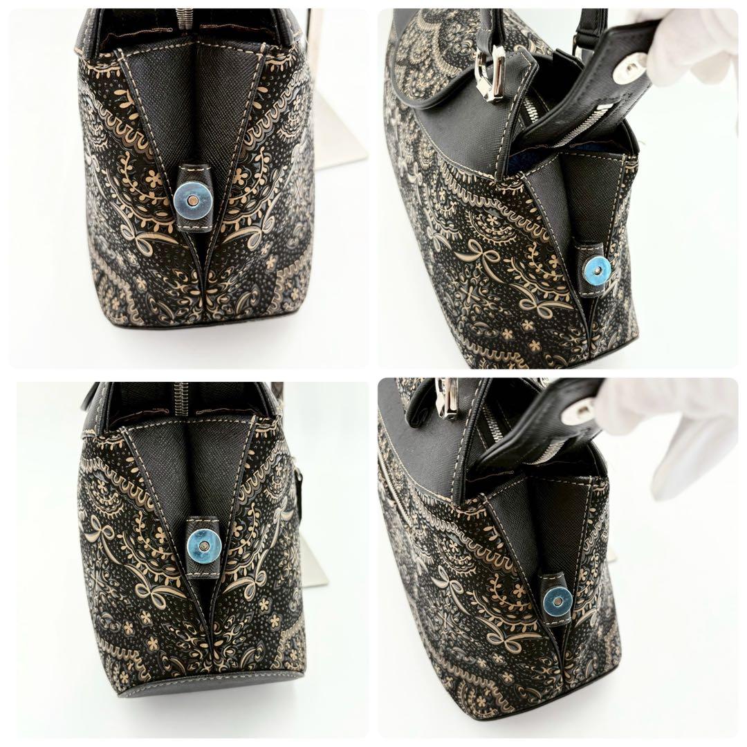 【超美品】印傳屋 PRIDEN プライデン 手提げバッグ 黒×ベージュ 鹿革 漆