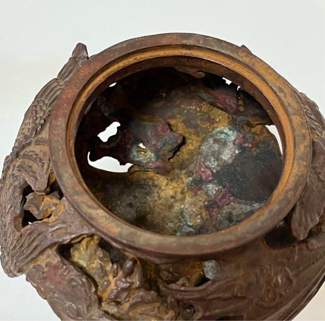 骨董　昭和　ビンテージ　レトロ　高岡銅器　透し鳳凰　香炉　縁起物　風水　厄除け