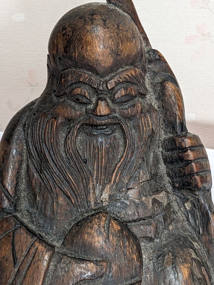 ♦中国古美術品 桃仙人 竹根 竹製 仏像 縁起物 置物 飾り骨董品コレクション