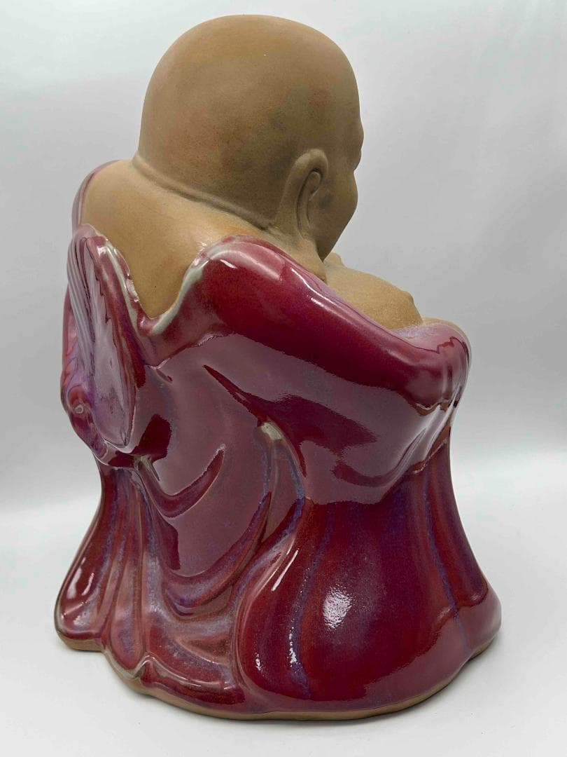 清时代 鈞窯　紫紅釉弥勒菩薩　窯変釉　辰砂　唐物　古賞物(B-31)