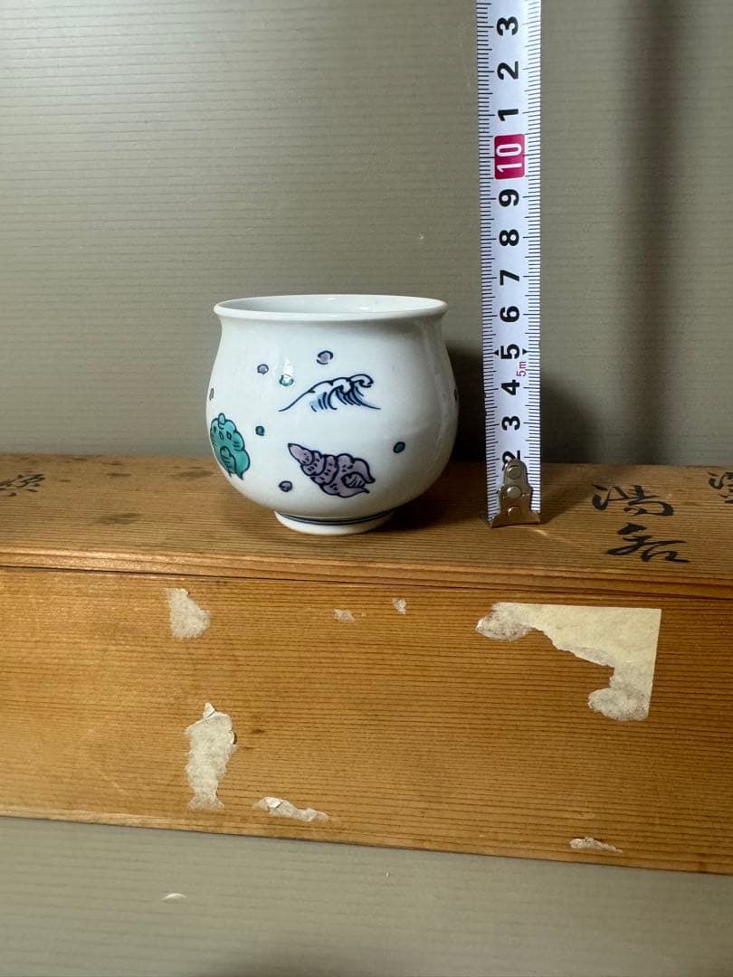 2191 源右衛門　染付花草浪花文　湯呑　5客