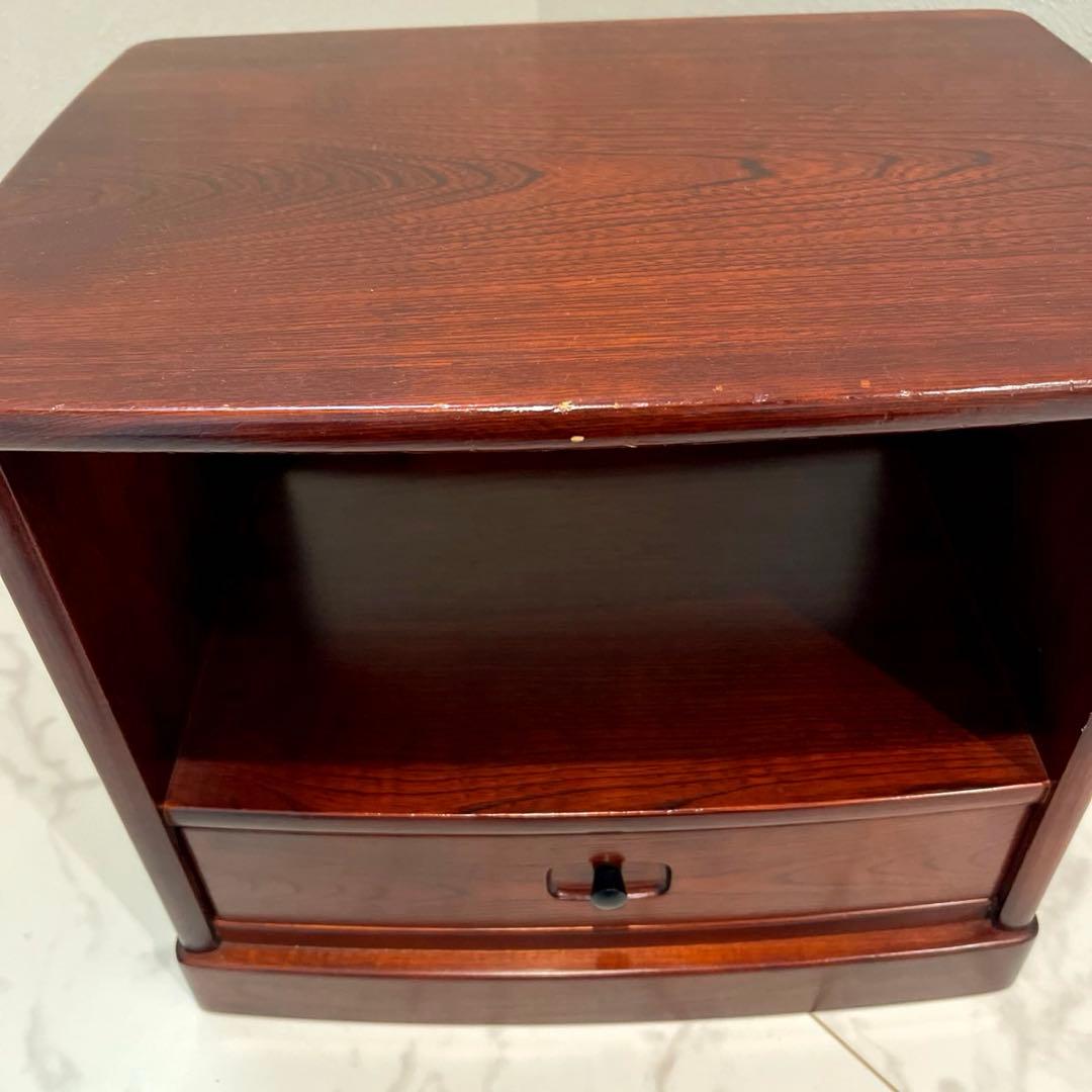 カリモク　ナイトテーブル　サイドテーブル　木製　引き出し付き　花台　ランプ台