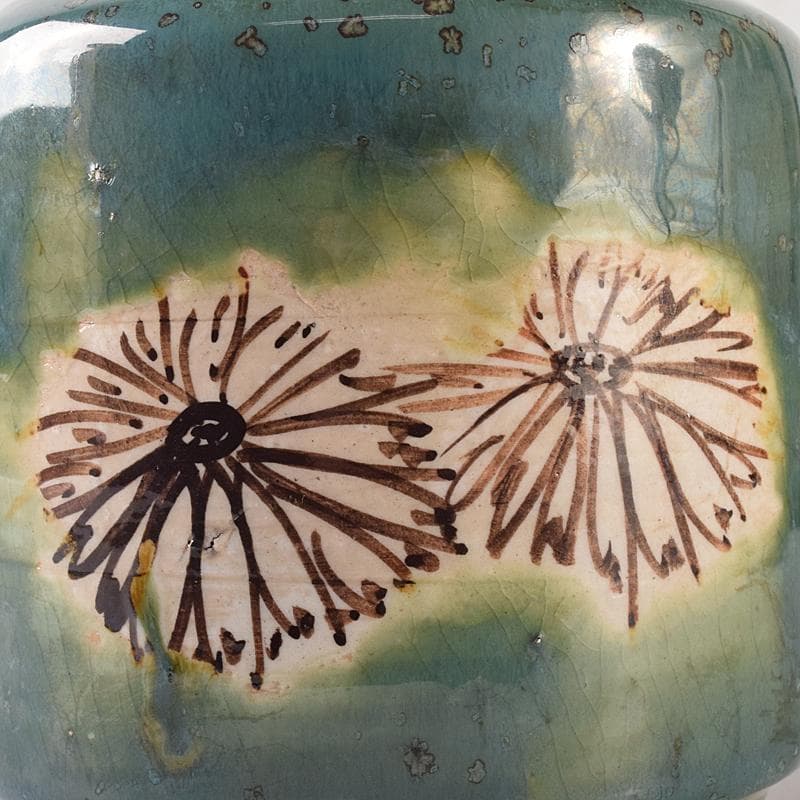 北大路魯山人作　織部焼　花文　耳付花瓶　黒田陶々庵極箱　M　R8680B