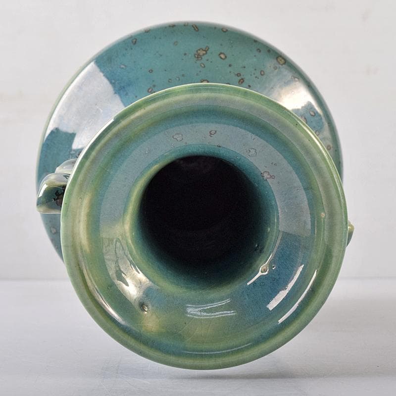 北大路魯山人作　織部焼　花文　耳付花瓶　黒田陶々庵極箱　M　R8680B