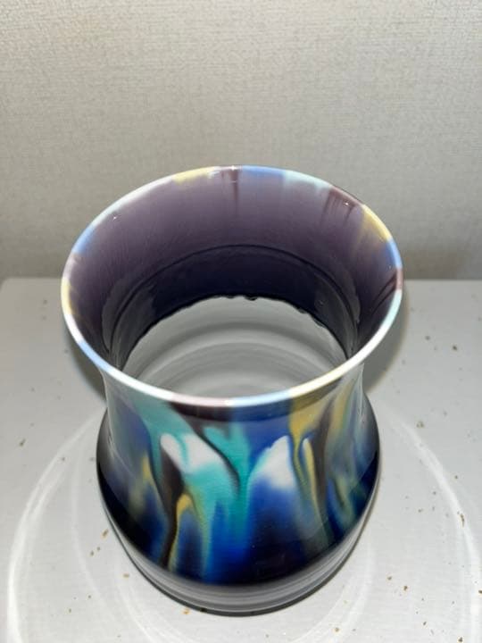 柳雨軒 三代 人間国宝 徳田八十吉  (正彦銘) 彩釉 花入 T93 21.5㎝