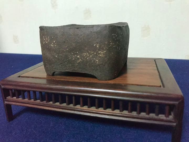 1349 盆栽　盆栽鉢　植木鉢　和鉢　梨皮正方鉢　春山