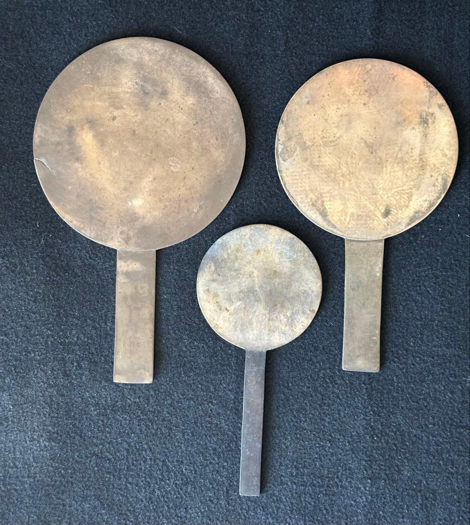 古鏡三点セット 和鏡 古銅鏡 円鏡 銅鏡 天下一藤原光政　光長　LB