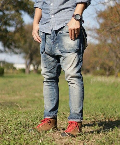 ネイタルデザイン G55-GBサルエルフラップデニムパンツ（リアルダメージ）