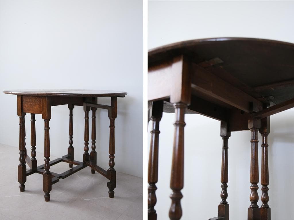 英国アンティーク木製ゲートレッグテーブル/ダイニング机バタフライ(89-286)