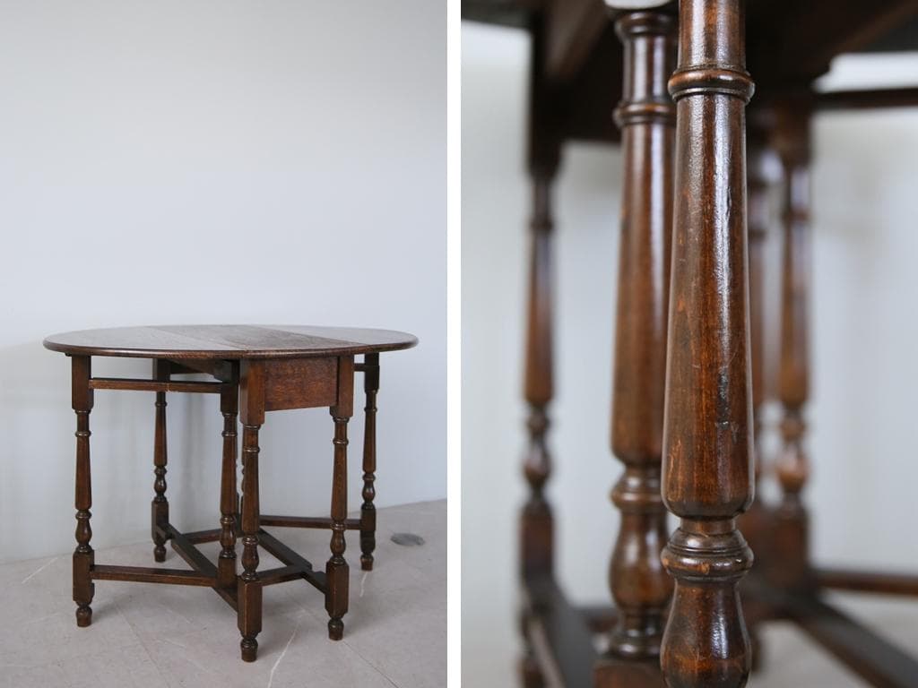 英国アンティーク木製ゲートレッグテーブル/ダイニング机バタフライ(89-286)