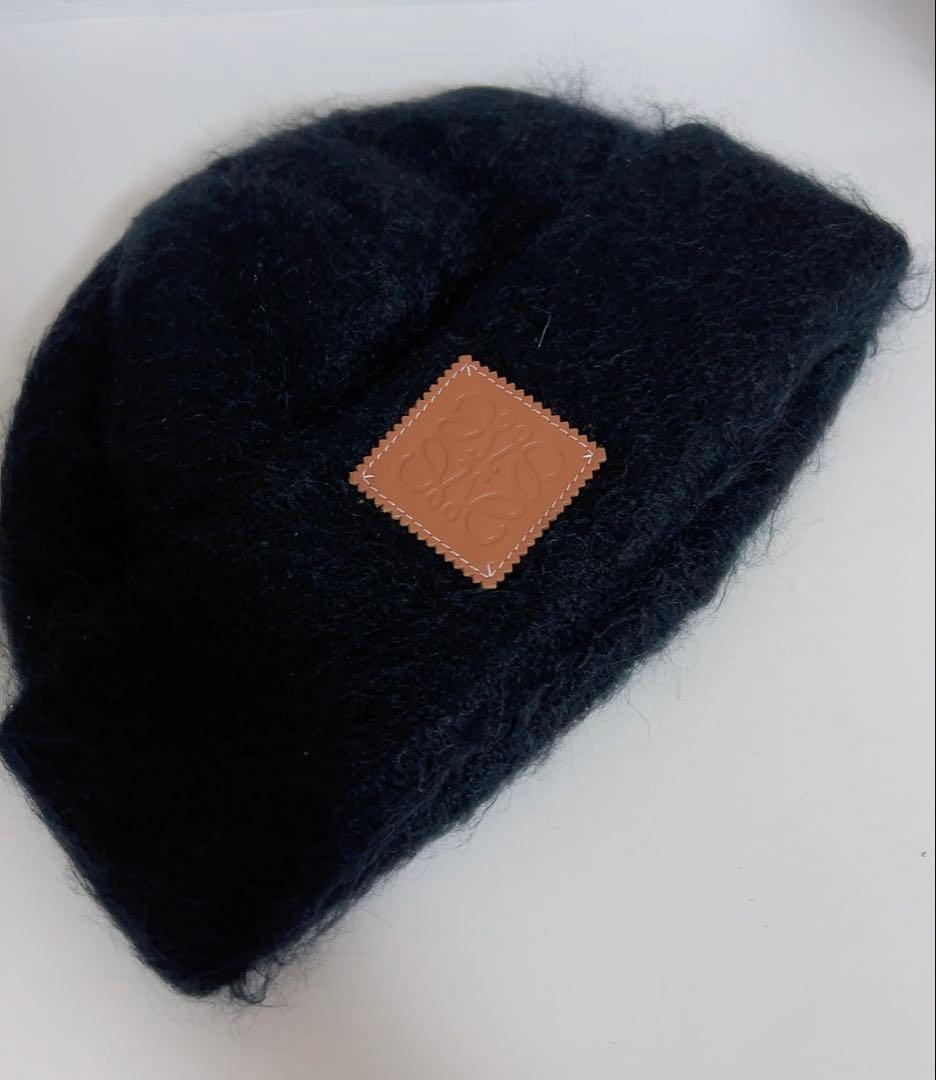 ロエベ　LOEWE ニット帽　黒　ブラック　モヘヤ50%ウール18%