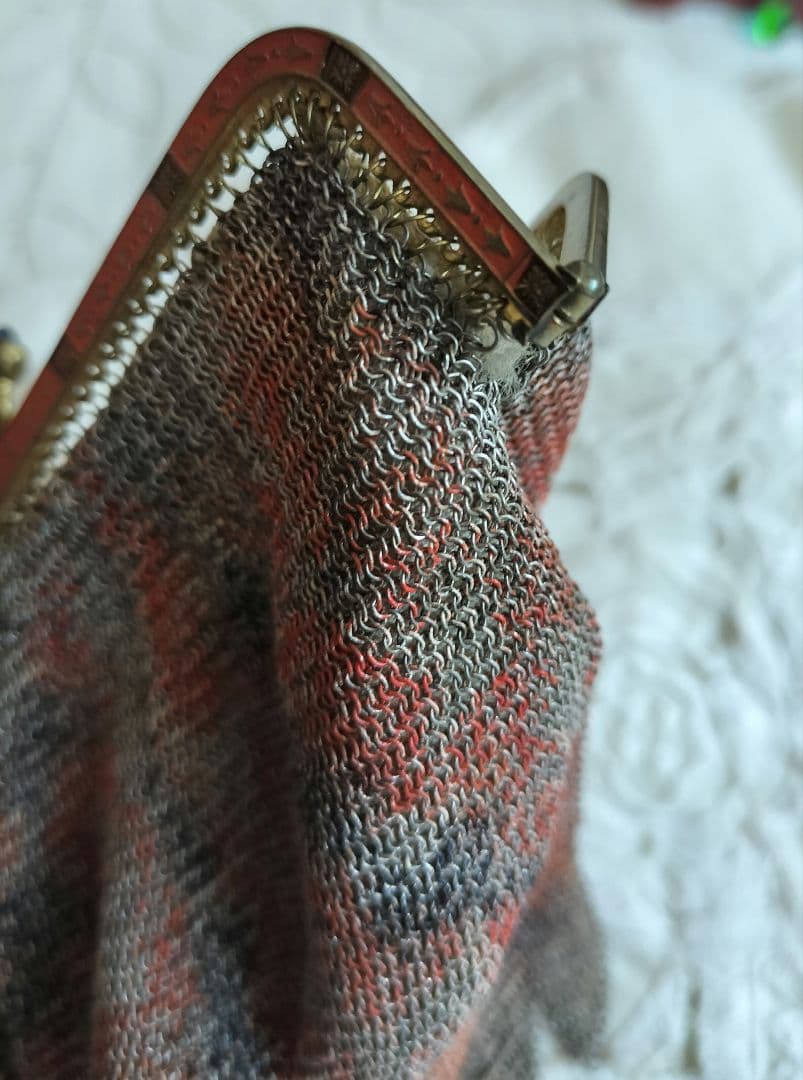 フランス アンティーク メタル メッシュ チェーン付き バッグ