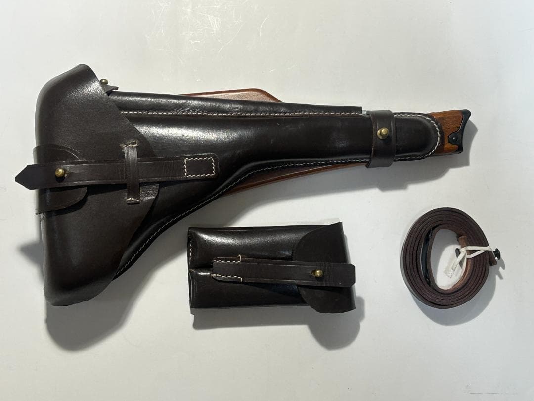 タナカ ルガーP08 用 木製ストック ロングタイプ　革製ホルスター付