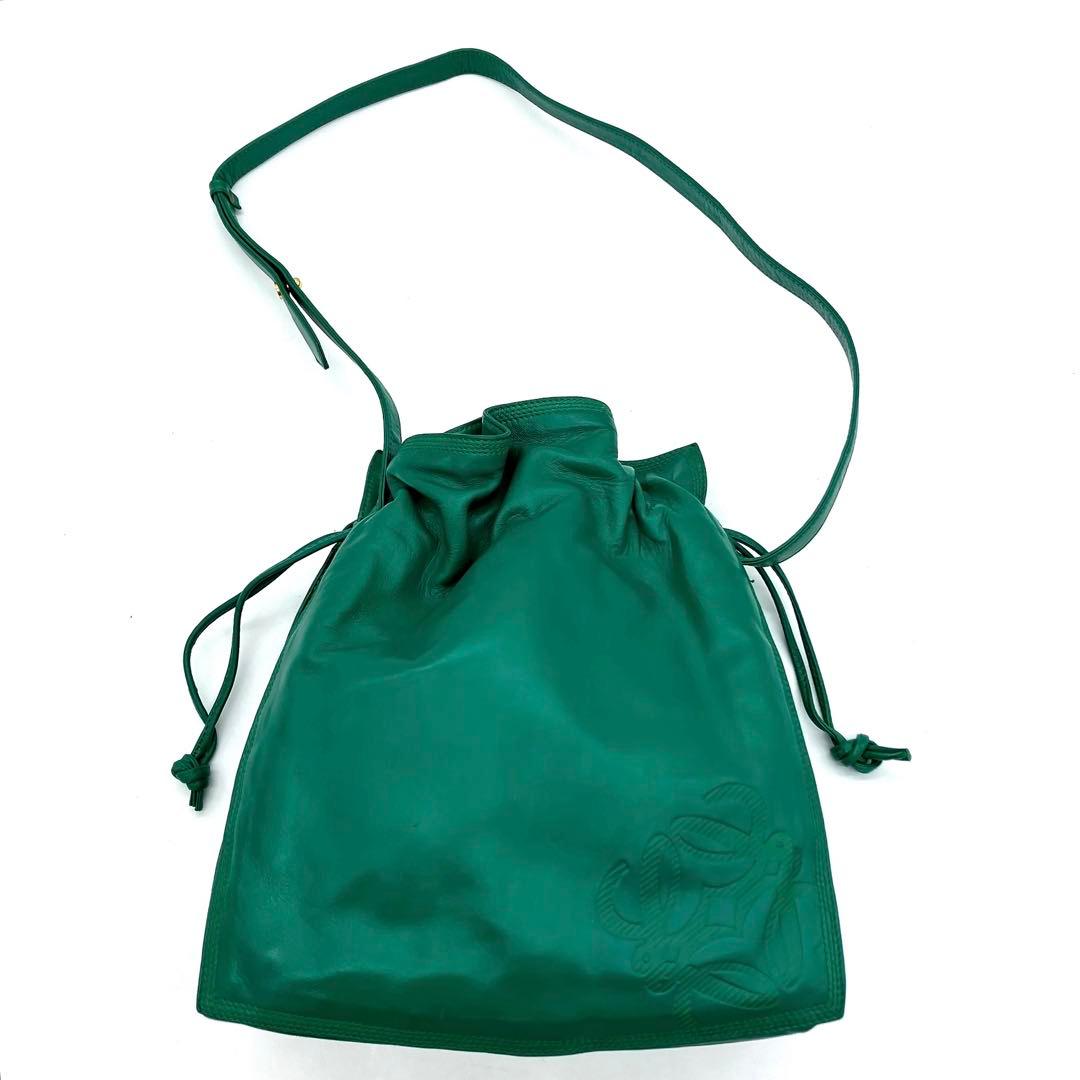 【LOEWE】ショルダーバッグ　フラメンコ　アナグラム型押し　レザー　グリーン