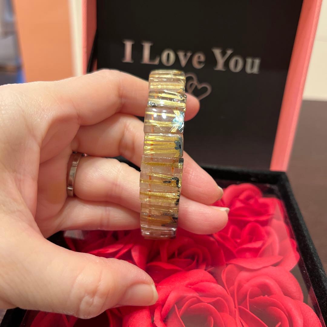 セール天然石　ブレスレット　太陽放射ルチルクォーツ　ゴールドルチル　バングル