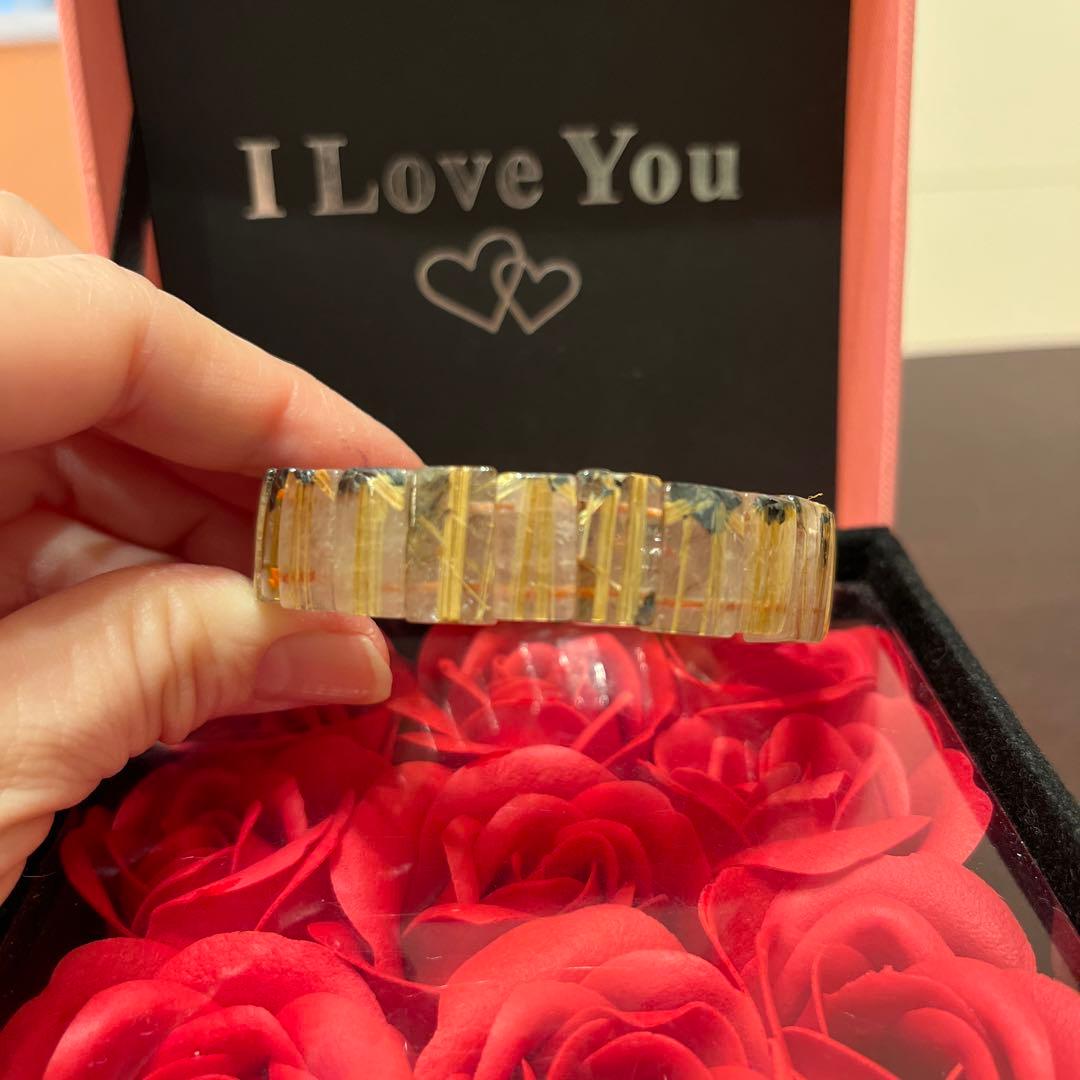 セール天然石　ブレスレット　太陽放射ルチルクォーツ　ゴールドルチル　バングル