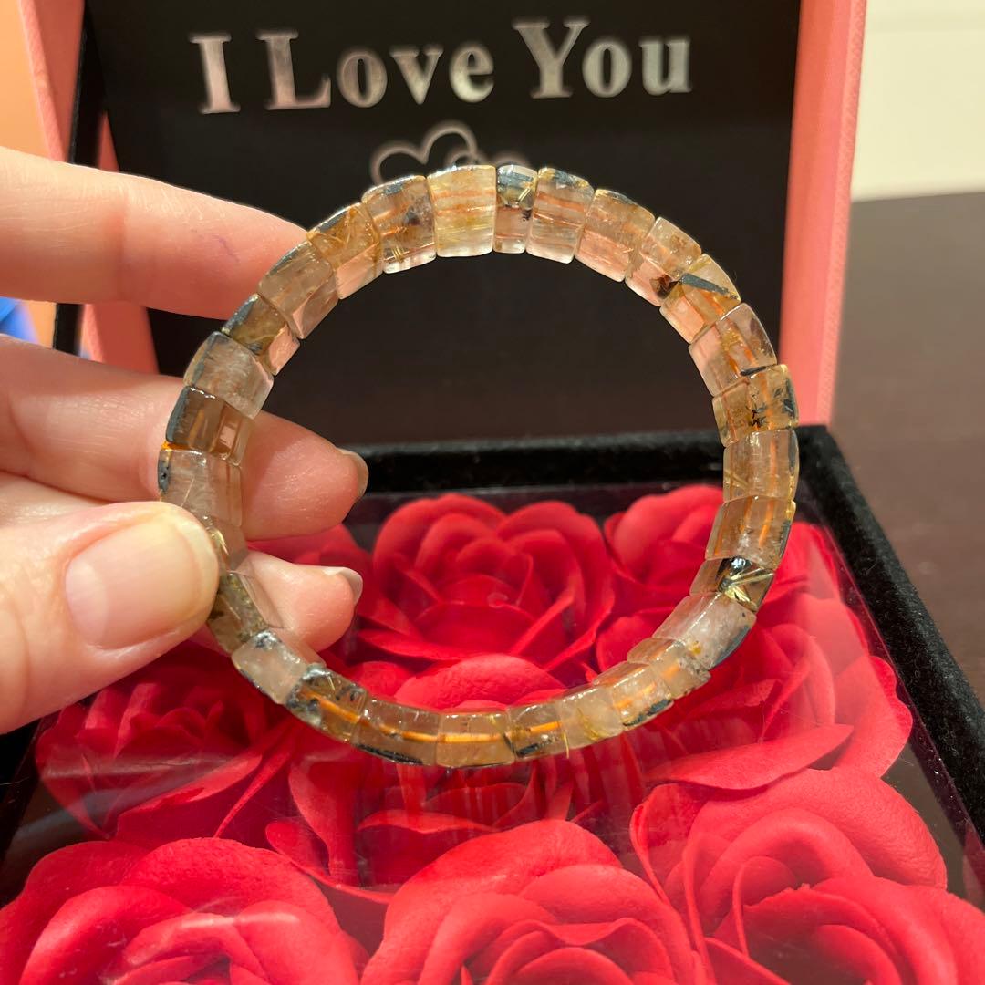 セール天然石　ブレスレット　太陽放射ルチルクォーツ　ゴールドルチル　バングル