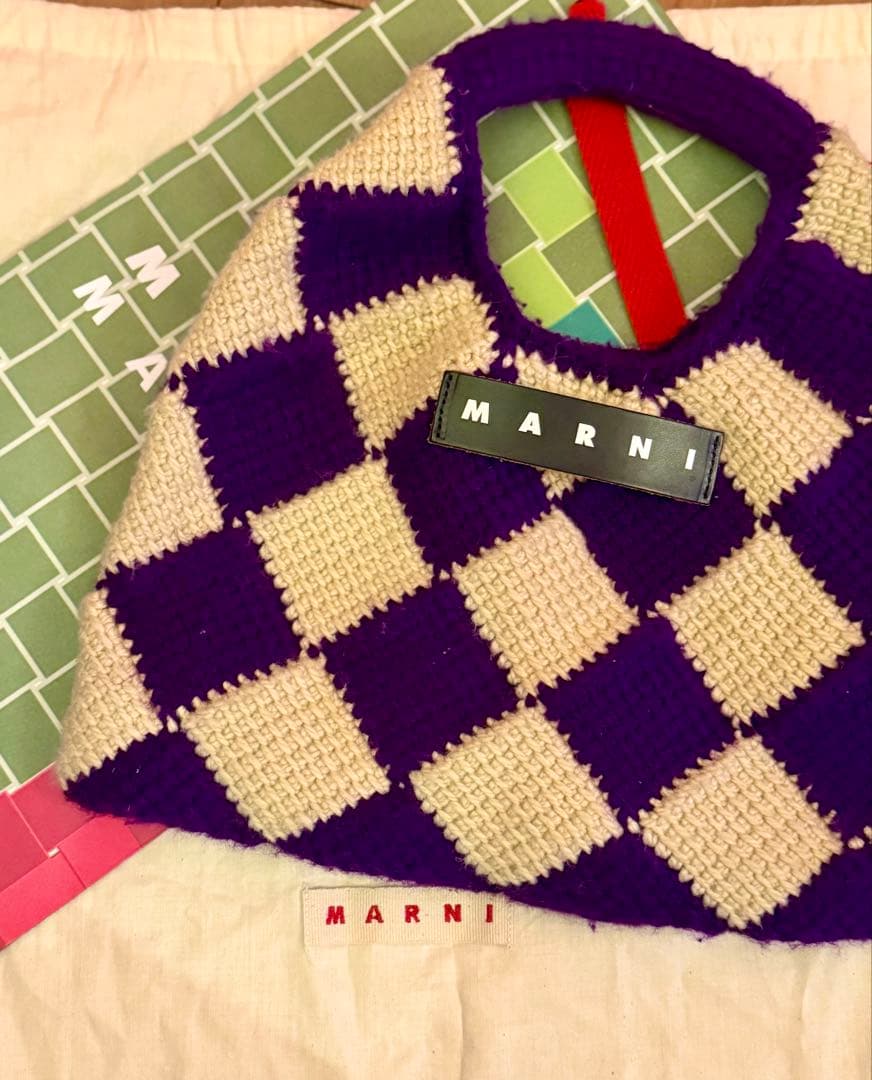 MARNI MARKET/マルニ/パープル/チェック トートバッグ/ニット/紫