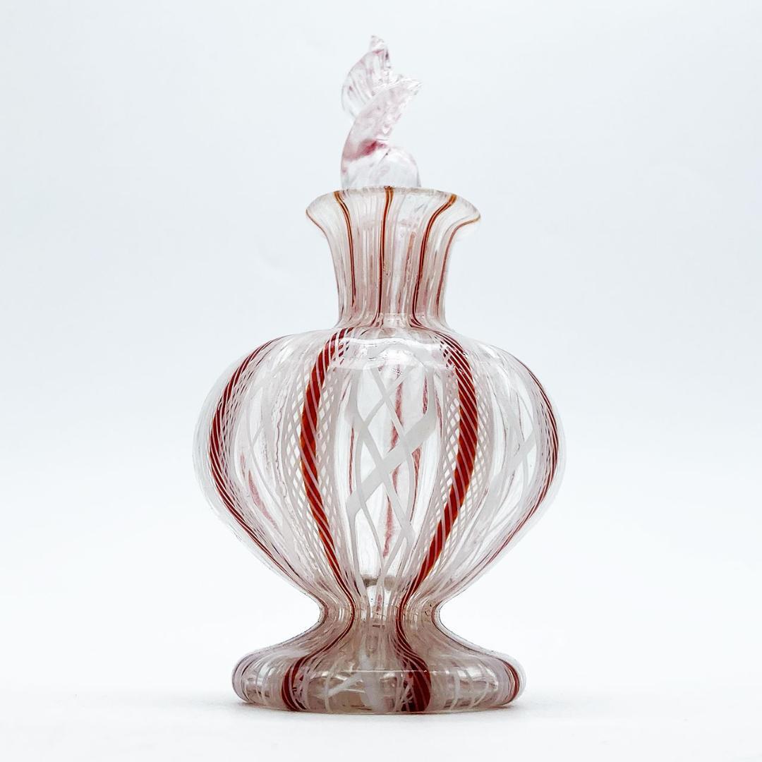 ヴェネチアガラス ムラノ イタリア 香水瓶 フィリグラーナ ロゼ レース模様