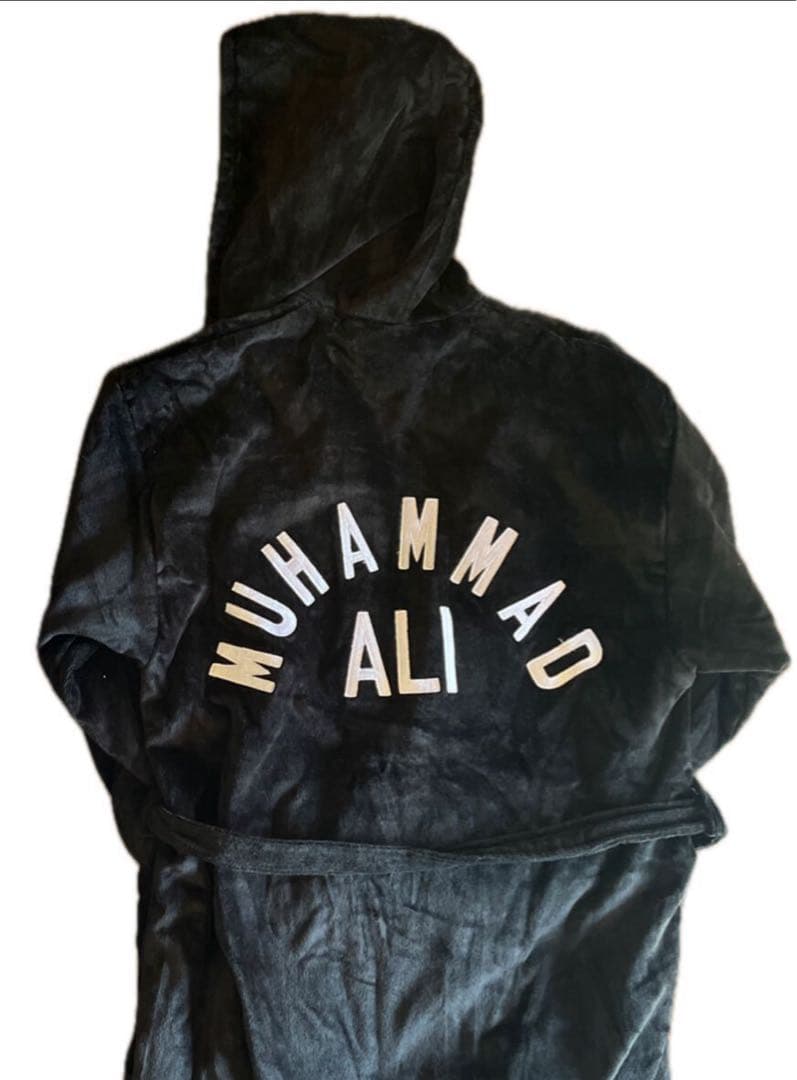 ★モハメド・アリ刺繍フーディガウン★WORN FREE★Lサイズ★パイル★BK★