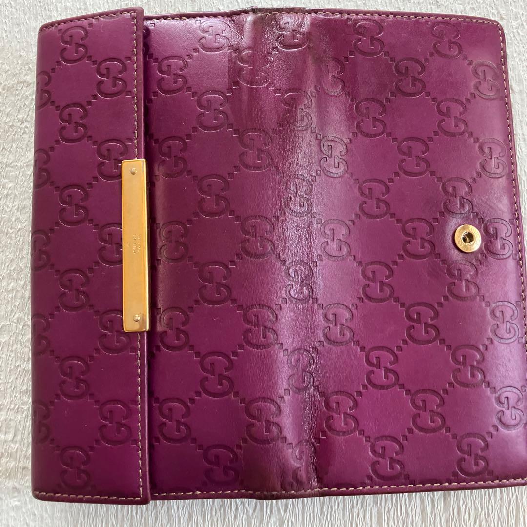 グッチシマレザー　２つ折り長財布　パープル