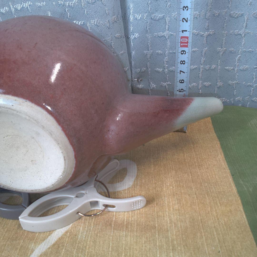 赤褐色 陶器製 急須 骨董 美術 アンティーク 辰砂？ 笠間焼？ 甚八？