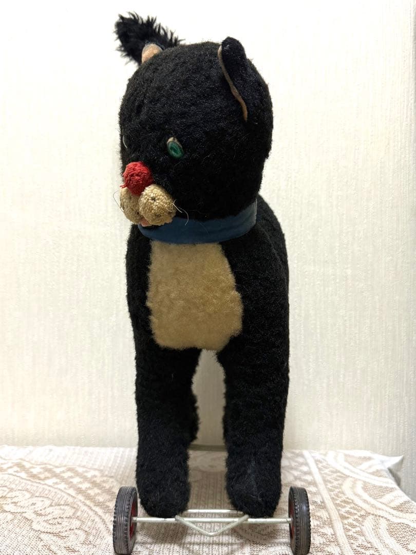 シュコ　ヴィンテージ　白黒猫　ぬいぐるみ　車輪付き　Schuco
