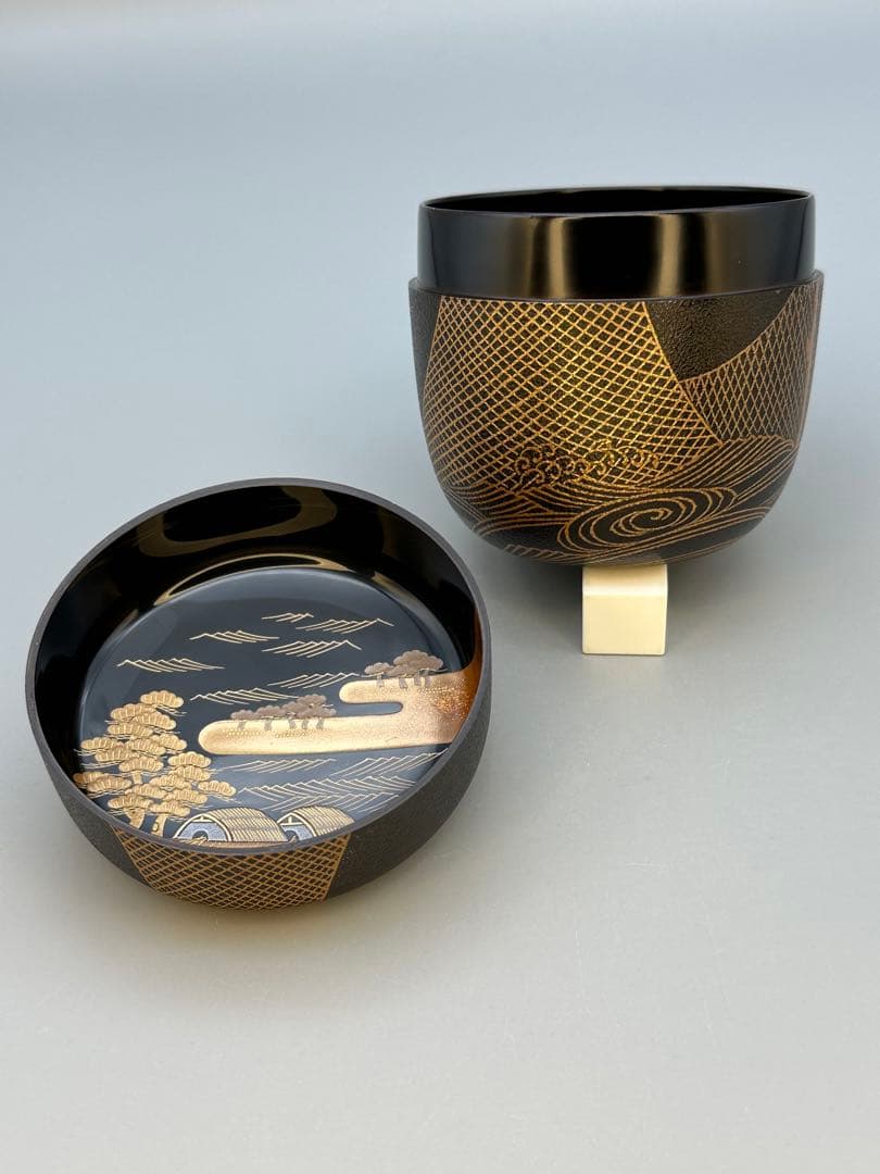 茶道具　棗　目代春帆　網干塩釜図