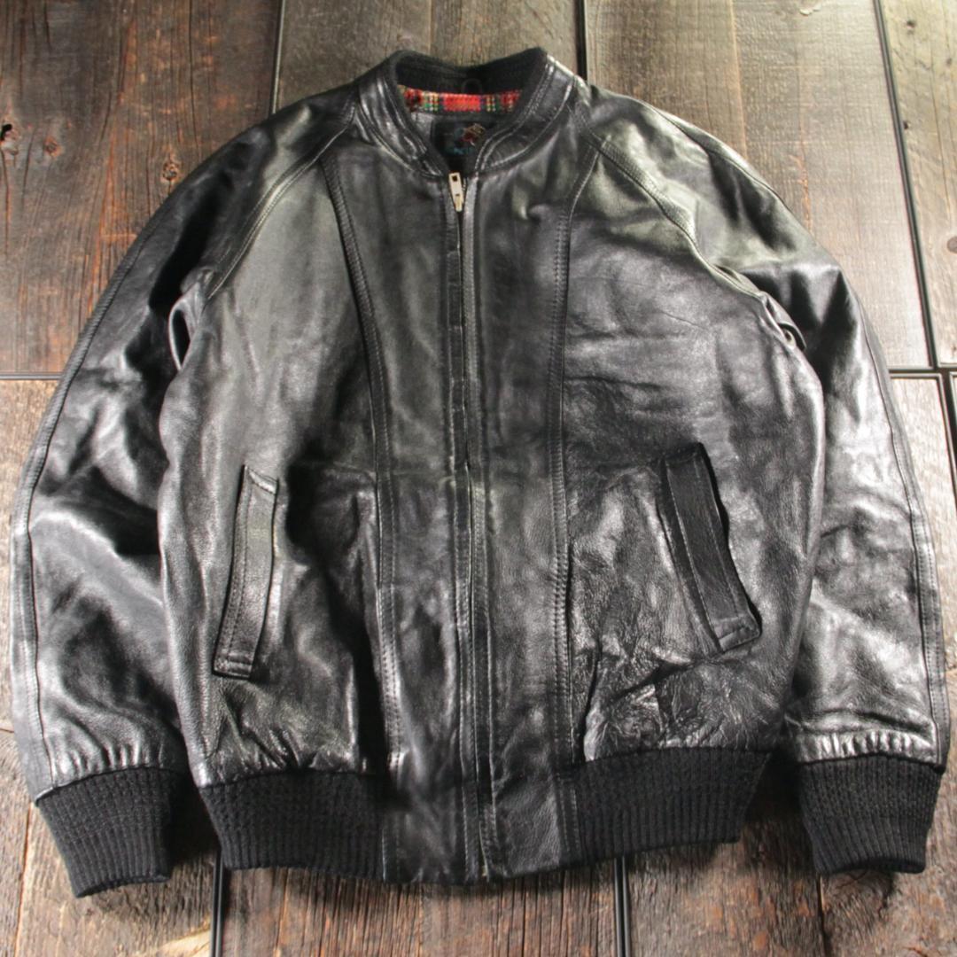 古着　６０−７０s 本革　ライダース　レザージャケット　ブラック　LL 黒.