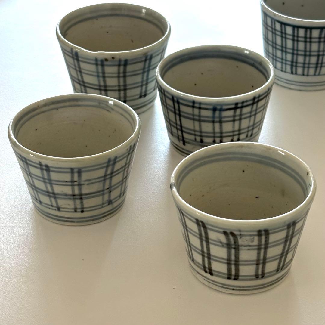 猪口　蕎麦猪口　幕末　格子文　井桁文　5客セット