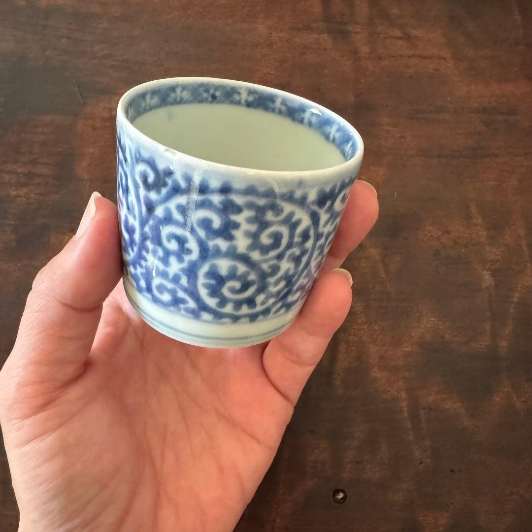 【蔵出し】古伊万里　染付　蛸　唐草　覗き　小猪口　江戸　向付　猪口　渦福　角福