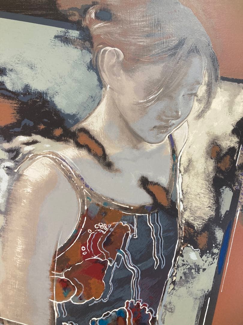 【真作保証】柏本龍太「She is,She Was」リトグラフ 直筆サイン 美人