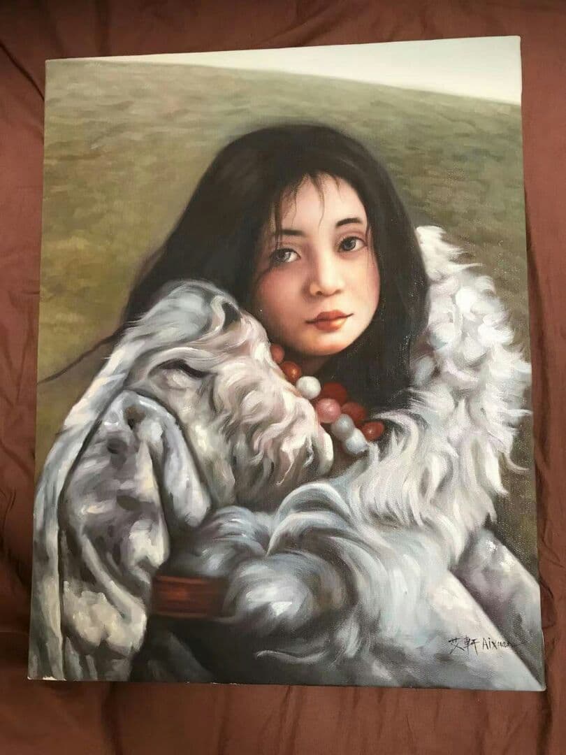 中国艾軒画家　油絵　手絵保証　鑑定書付