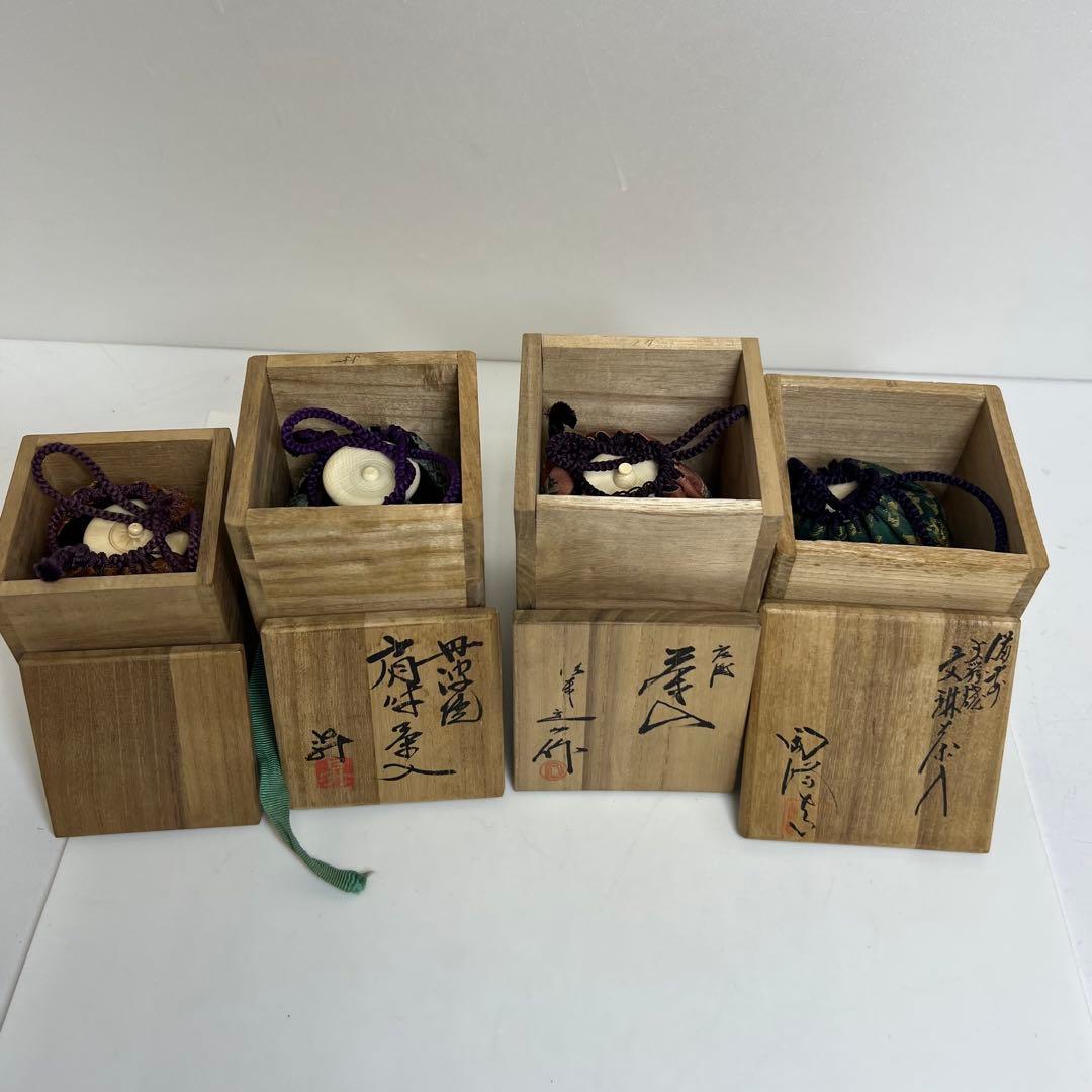 ☆茶3 茶入　極上蓋　4点セット　h9.5/9/8/6.5cm 東K7-1220