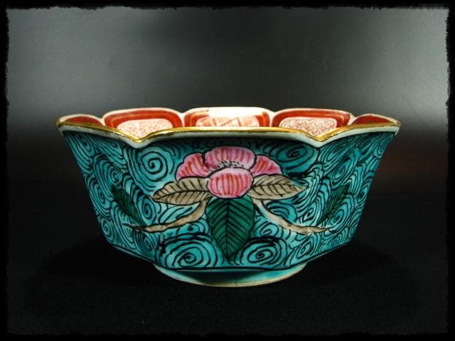 九谷 庄三 角福銘 極彩色 鶉図 八角 深鉢 加賀 古九谷 茶道具 菓子器