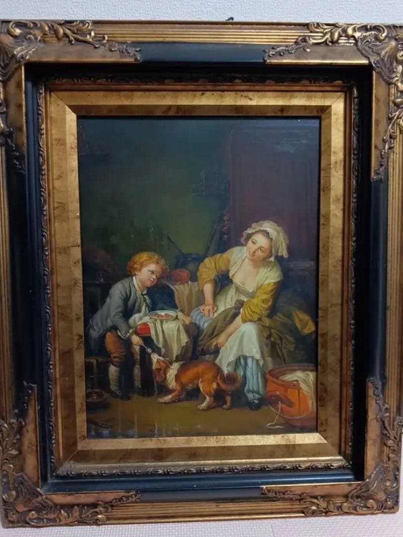 ◆母と子と犬の油彩画　値下げ済み