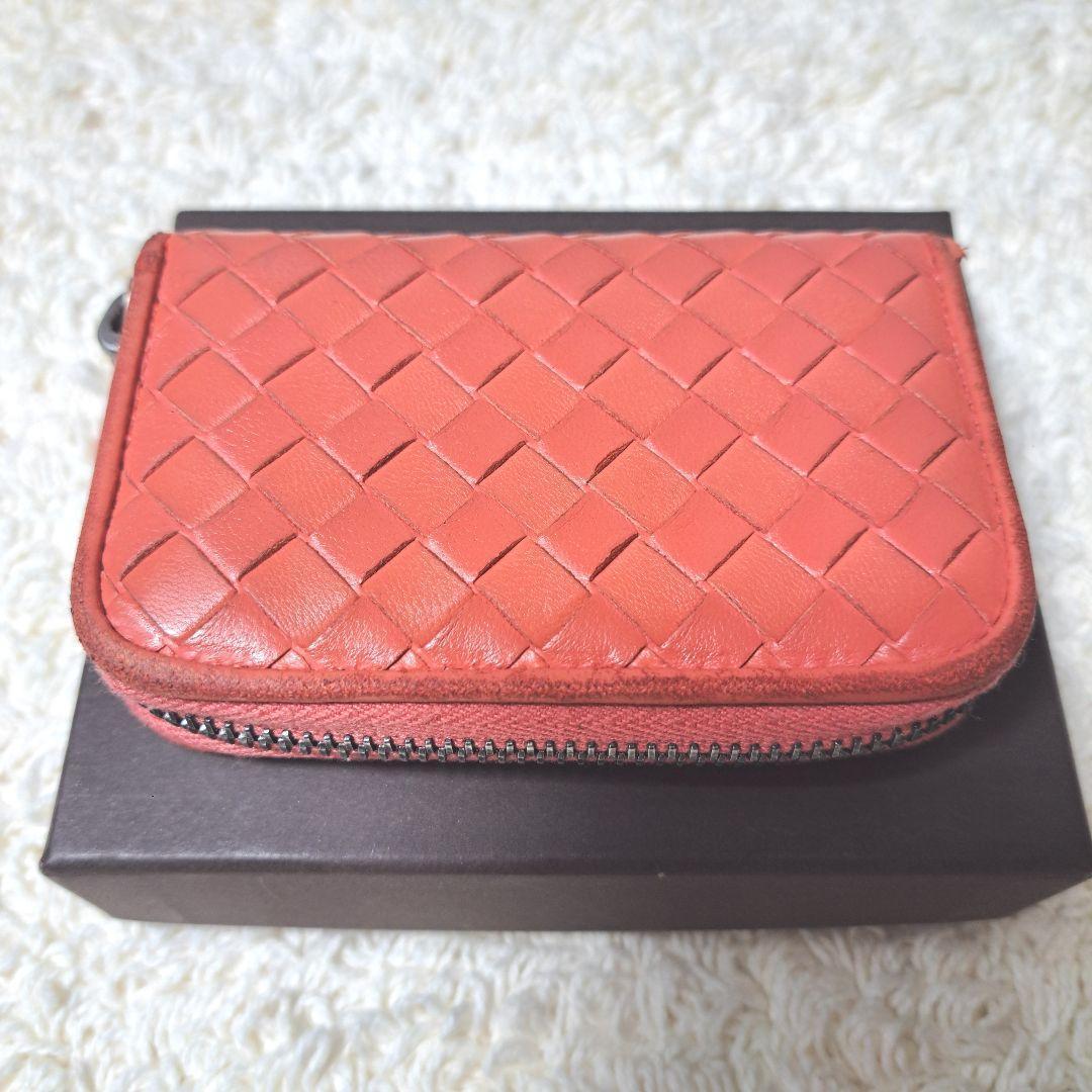 ボッテガヴェネタイントレチャートレザー本革小銭入れケースラウンドジップ