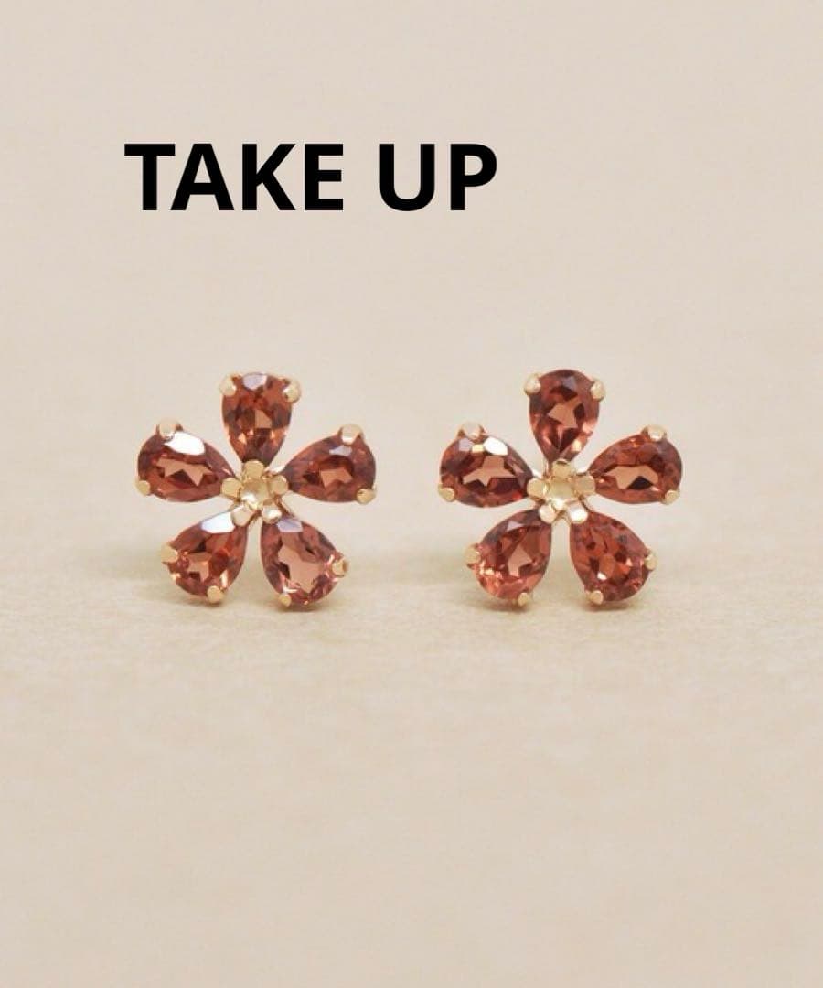 TAKE UP K18・K10ガーネットフラワーピアス（ PG)