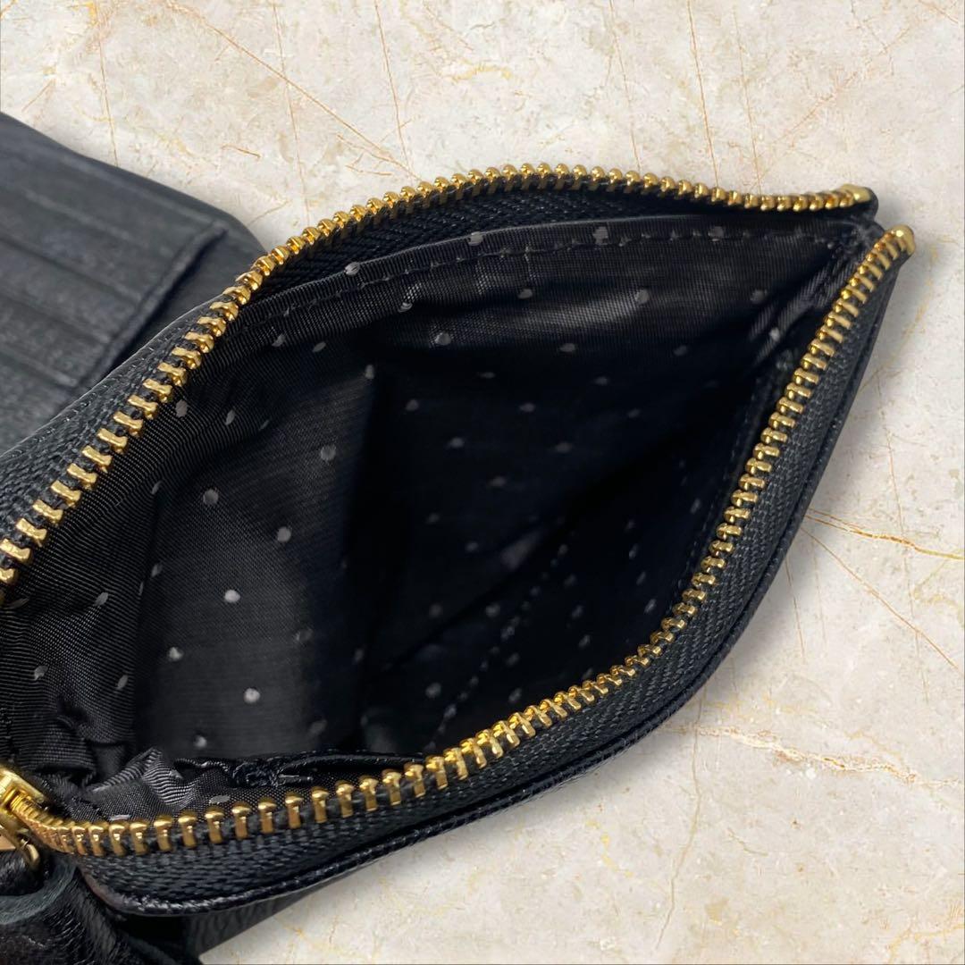 perche ペルケ がま口 二つ折り財布 ドット ブラック 黒 財布 ゴールド