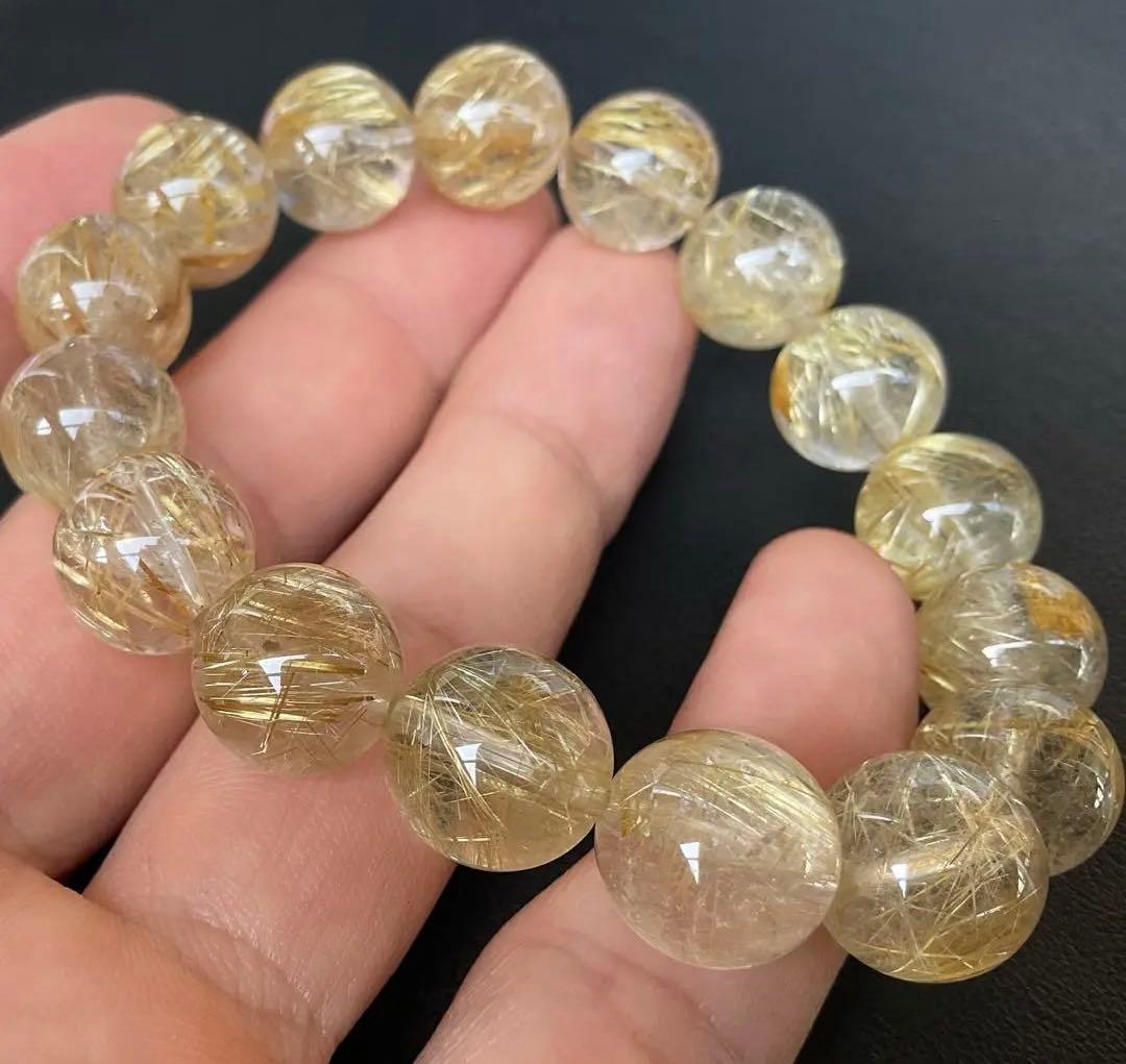 最終価格タイチンルチルクォーツブレスレット約12mm玉内周約16.5cm