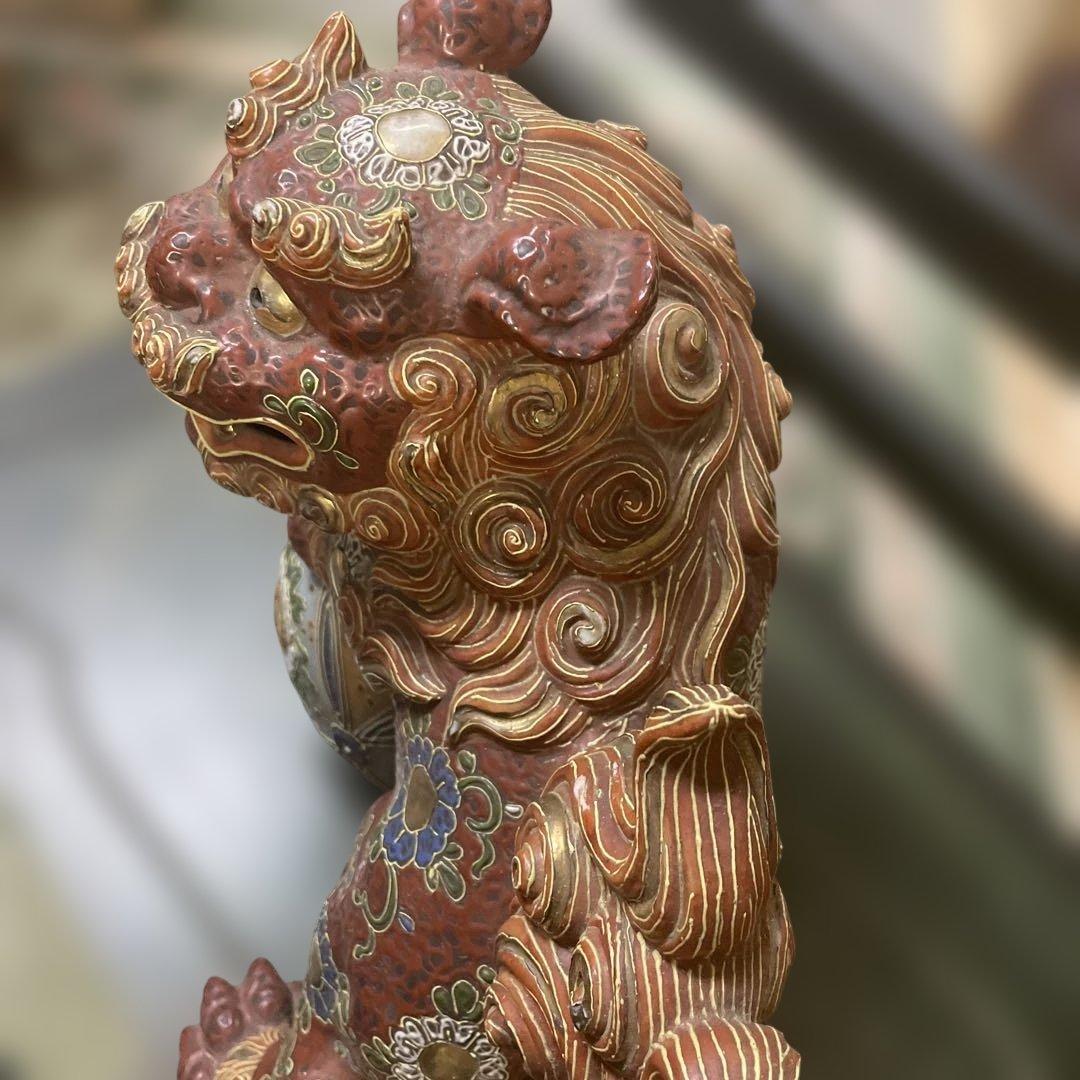 古九谷赤絵付け金彩　玉乗り獅子 石川県九谷焼　古美術　骨董