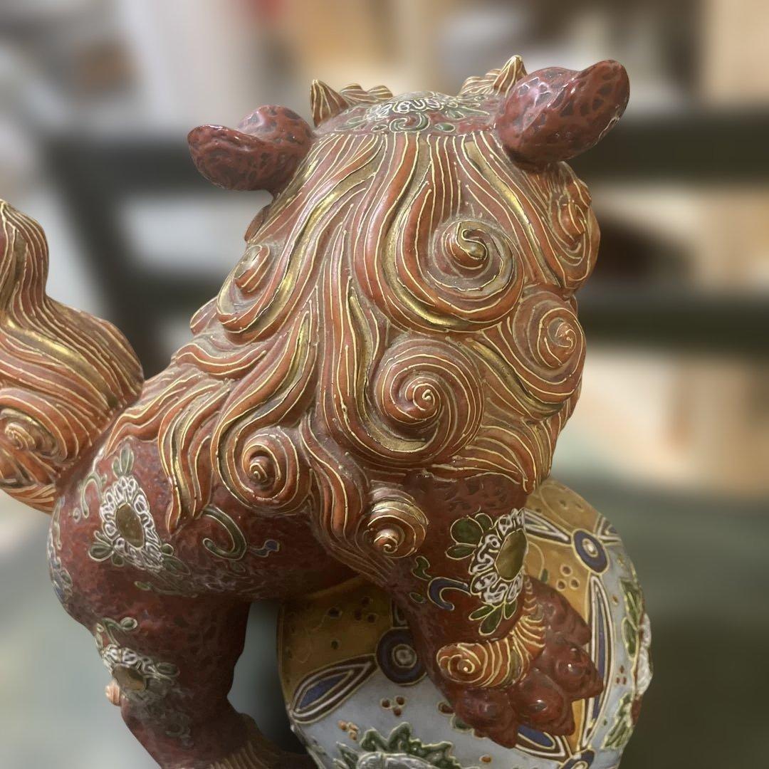 古九谷赤絵付け金彩　玉乗り獅子 石川県九谷焼　古美術　骨董