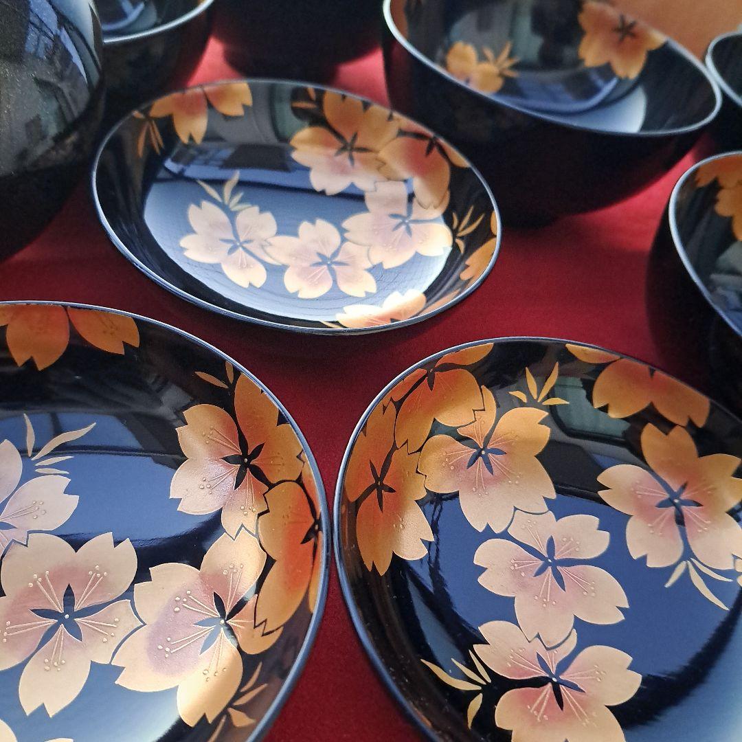 【輪島塗　吸物椀×5客】布着本堅地　雪月花\"蒔絵　朝信作　未使用/長期保管品