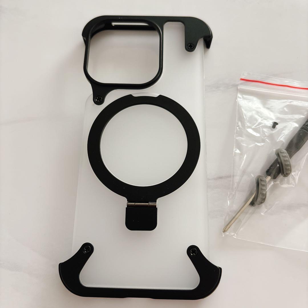 ⭐︎フレームレス iPhone15Pro用ケース Magsafeキックスタンド付