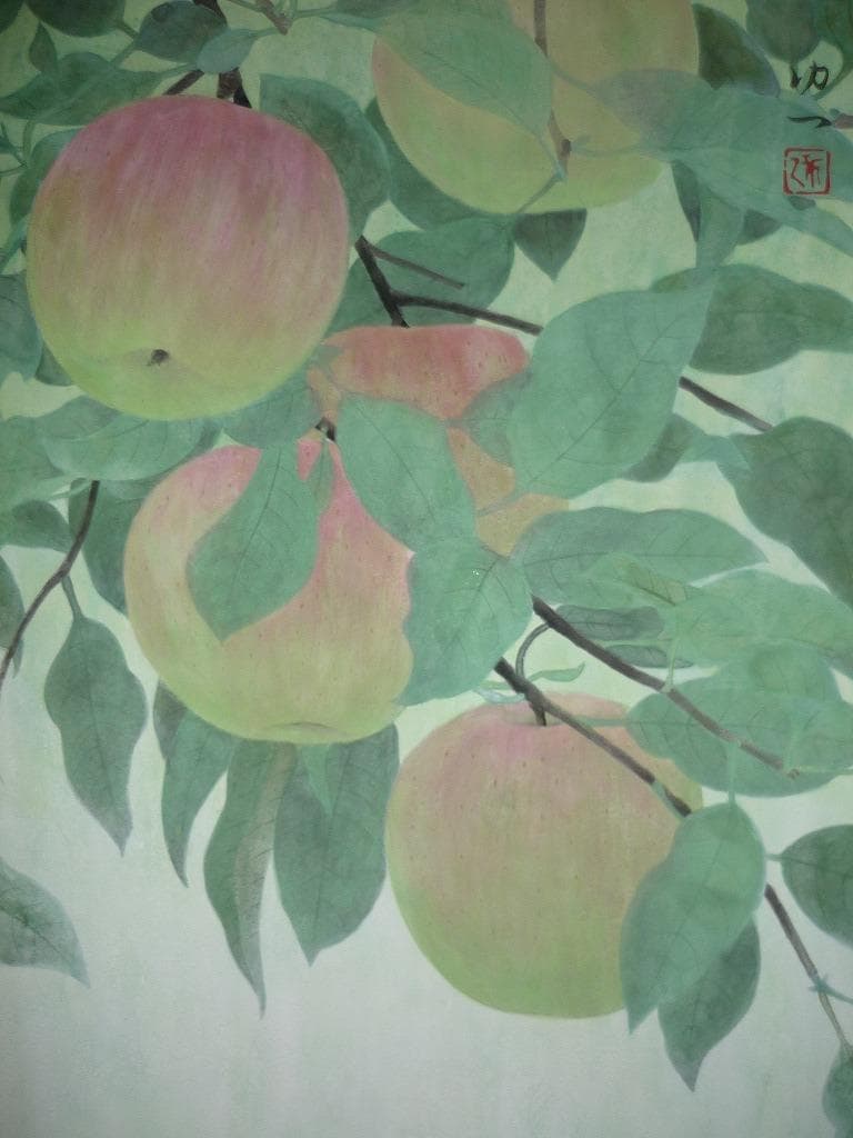 【真作】★絵画★那波多目功一　日本画6号　秋果　共シール　箱・黄袋入★L87