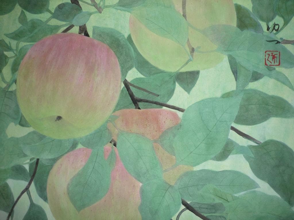 【真作】★絵画★那波多目功一　日本画6号　秋果　共シール　箱・黄袋入★L87