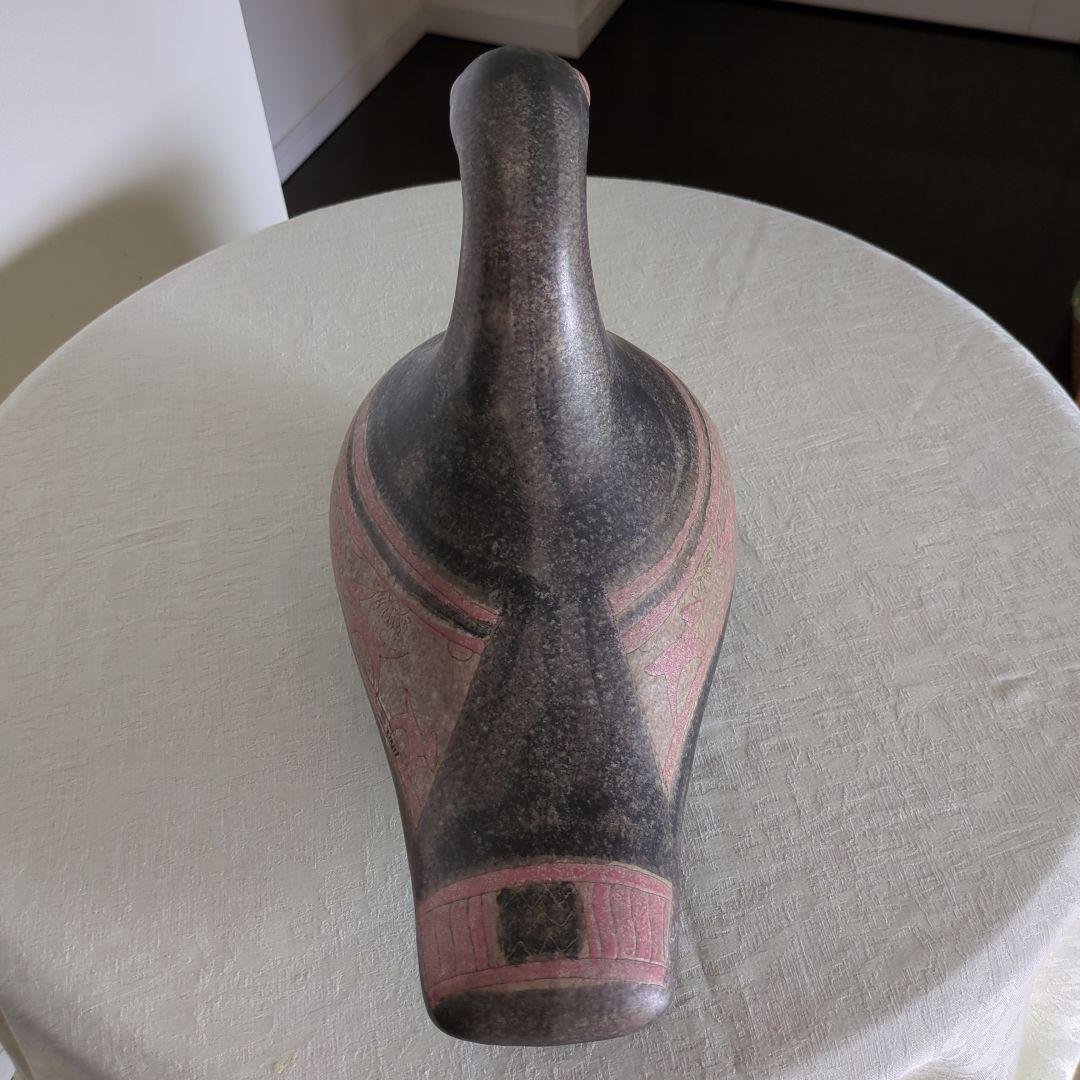 ITALY 陶器　カモ置物　オブジェ　　彫り模様有