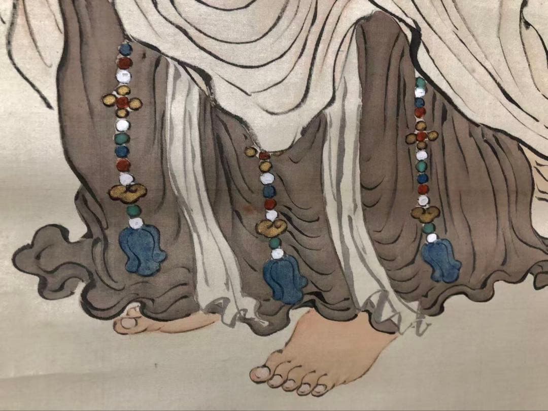 掛け軸　佛画 金鳞 絵［観音図］絹本　肉筆　木箱無！